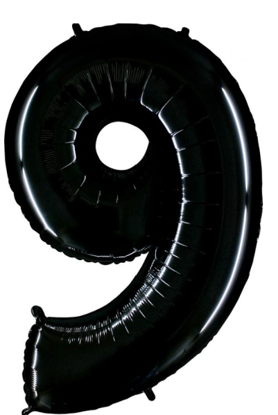 Folienballon - Zahl 9: Schwarz - ø 102cm